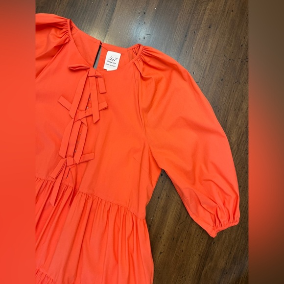 Cinq A Sept Lynn Dress Size 14 Coral Mini Layered Bow Easter Spring Ruffle NWT - Picture 2 of 16